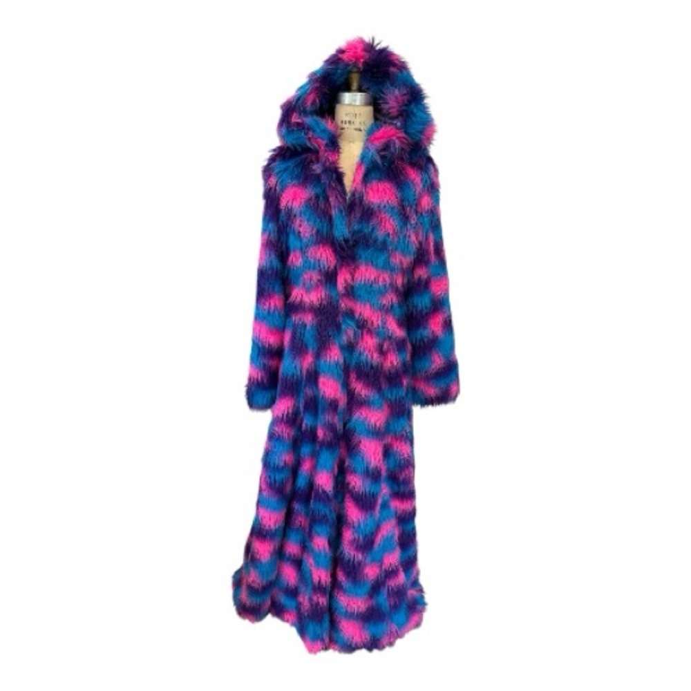Vibrant Multicolor Reversible Faux Fur coat for Festivals, Burning Man. - Picture 4 of 6